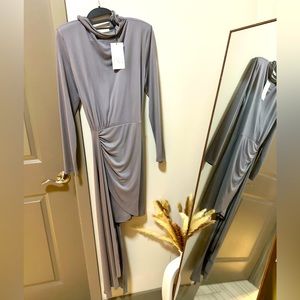 Zara Asymmetrical Long Sleeve Grey Mini Dress